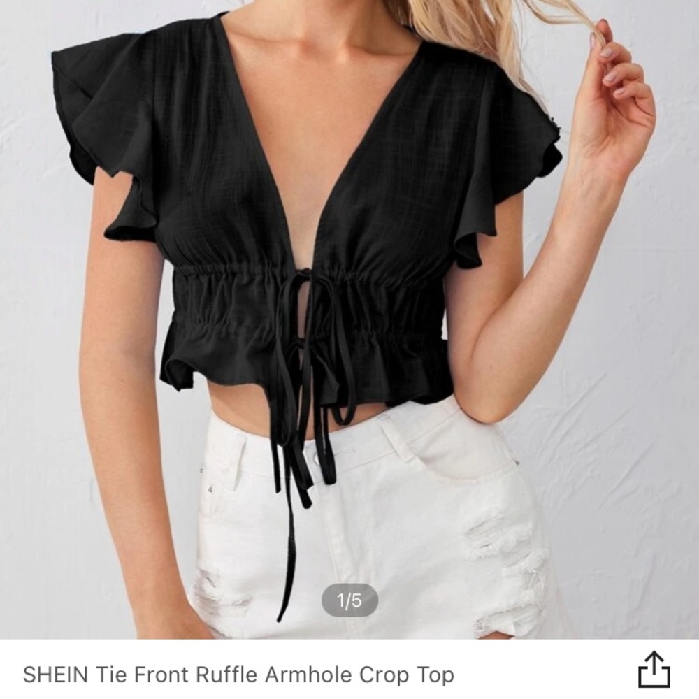 Shein black tie front top